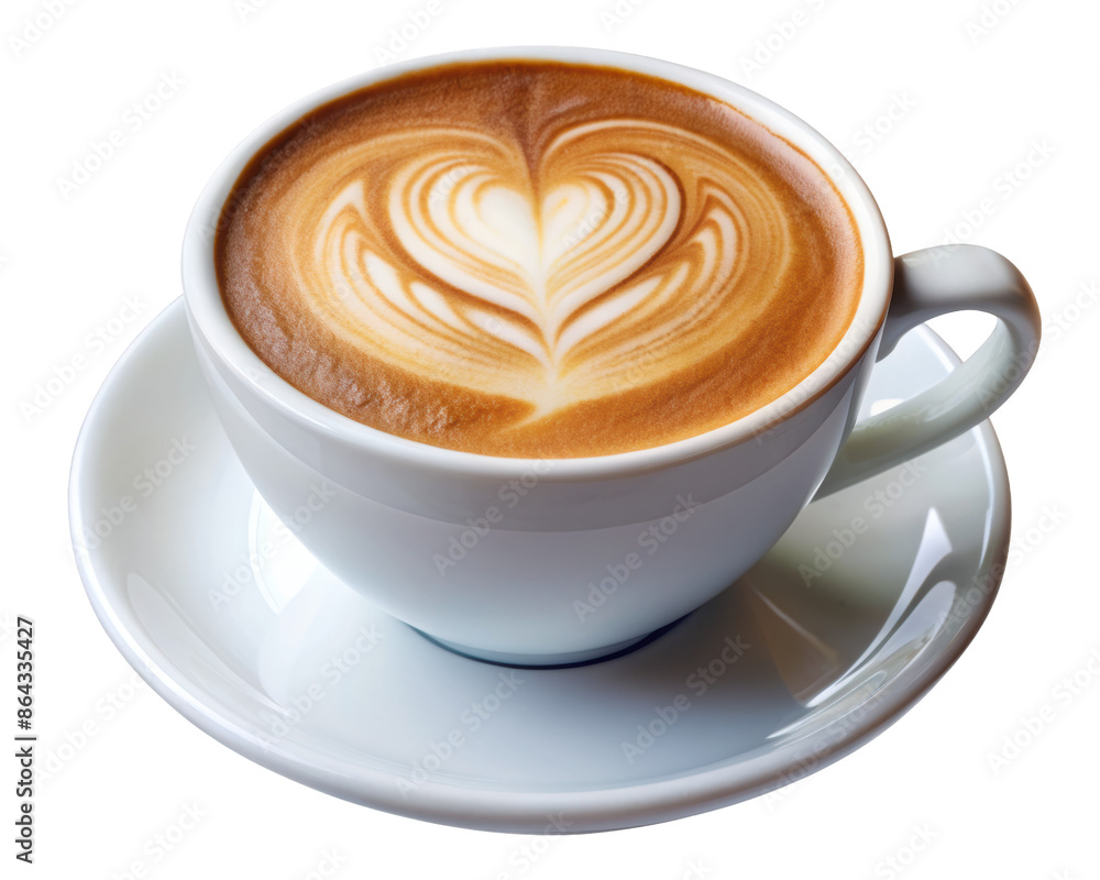 Cup of latte with heart latte art, featuring a beautifully crafted coffee design in a white ceramic cup, isolated on transparent background, png. Cup of latte with heart latte art, featuring a beautifully crafted coffee design in a white ceramic cup, isolated on transparent background, png.