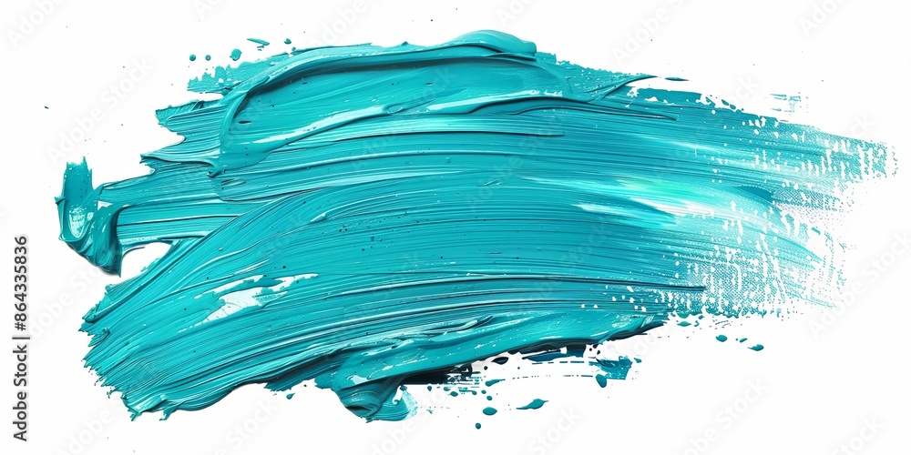 stroke of oil paints of turquoise color on white isolated background, grunge texture, for design works stroke of oil paints of turquoise color on white isolated background, grunge texture, for design works
