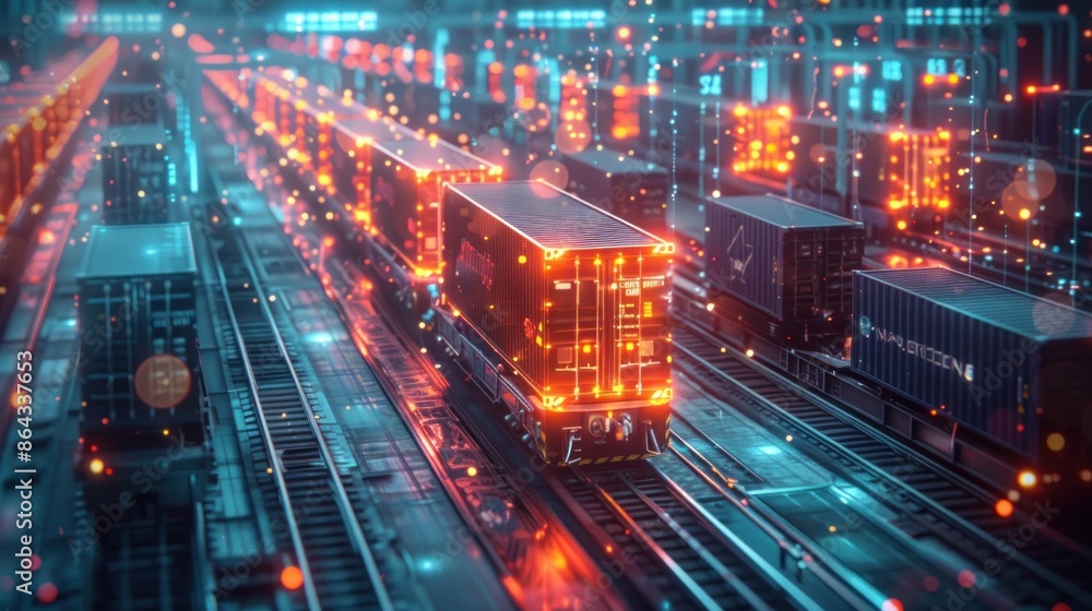 Night view of a city highway filled with trucks and cars. Night view of a city highway filled with trucks and cars.