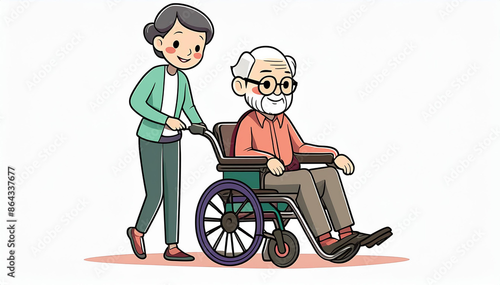 車椅子の親を介護する娘