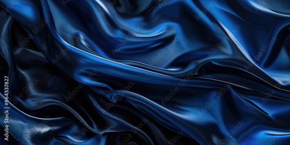 Fototapeta premium Luxurious blue silk fabric with waves and ripples.