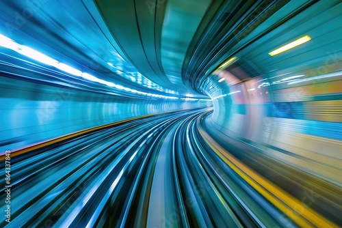 Colorful motion blur of a subway tunnel, speed and perspective e © Larisa