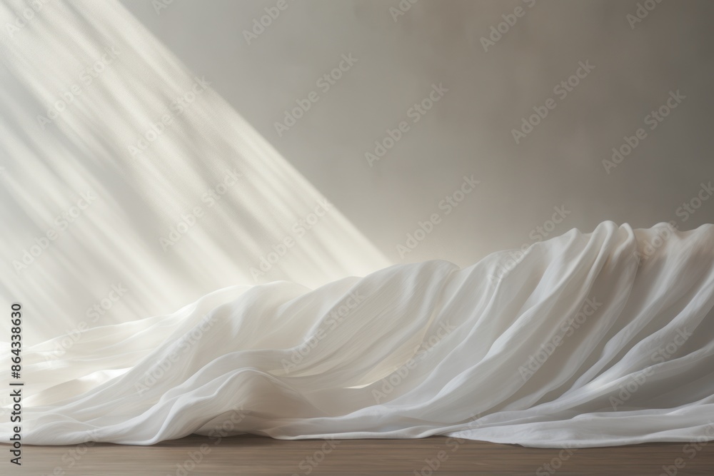 Obraz premium A flowing white linen tablecloth with delicate pleats and folds.