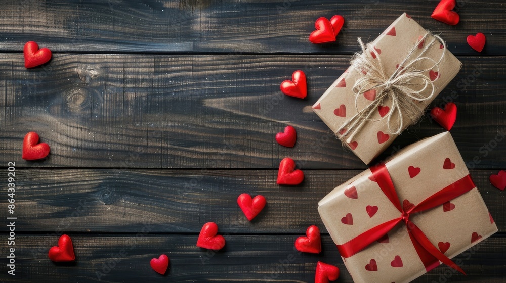 Valentine s Day theme with gift and card from above Valentine s Day theme with gift and card from above