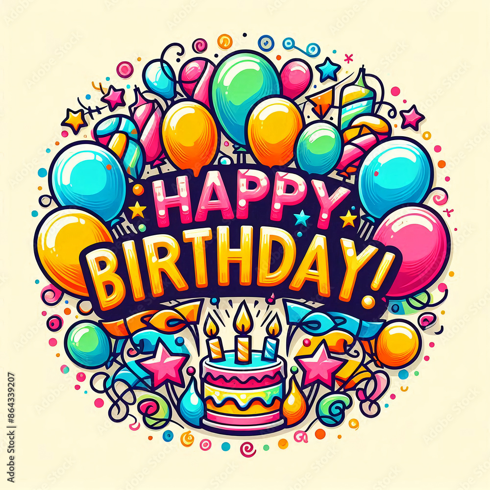 Birthday logo with confetti and balloons Birthday logo with confetti and balloons