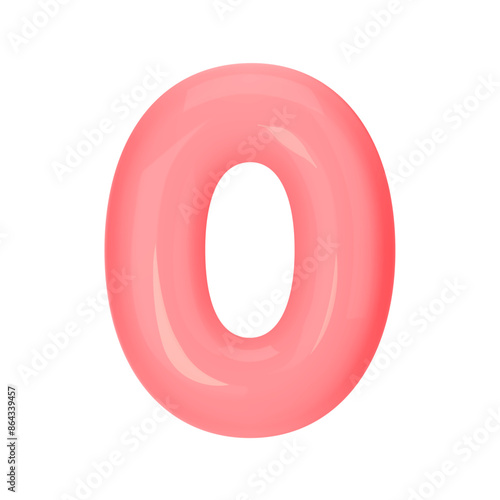Numeral 0 - Pink Plastic Balloon Number zero Isolated on White Background. 3D Style Vector Illustration