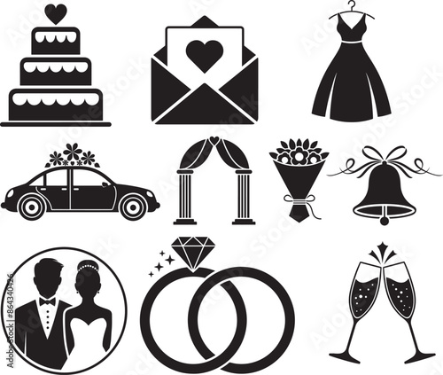 set of wedding icons