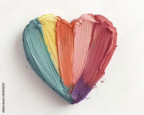 Grunge style heart shape, vibrant scribble in rainbow colors, wax pastel texture, isolated on white, crayon, clipping path photo