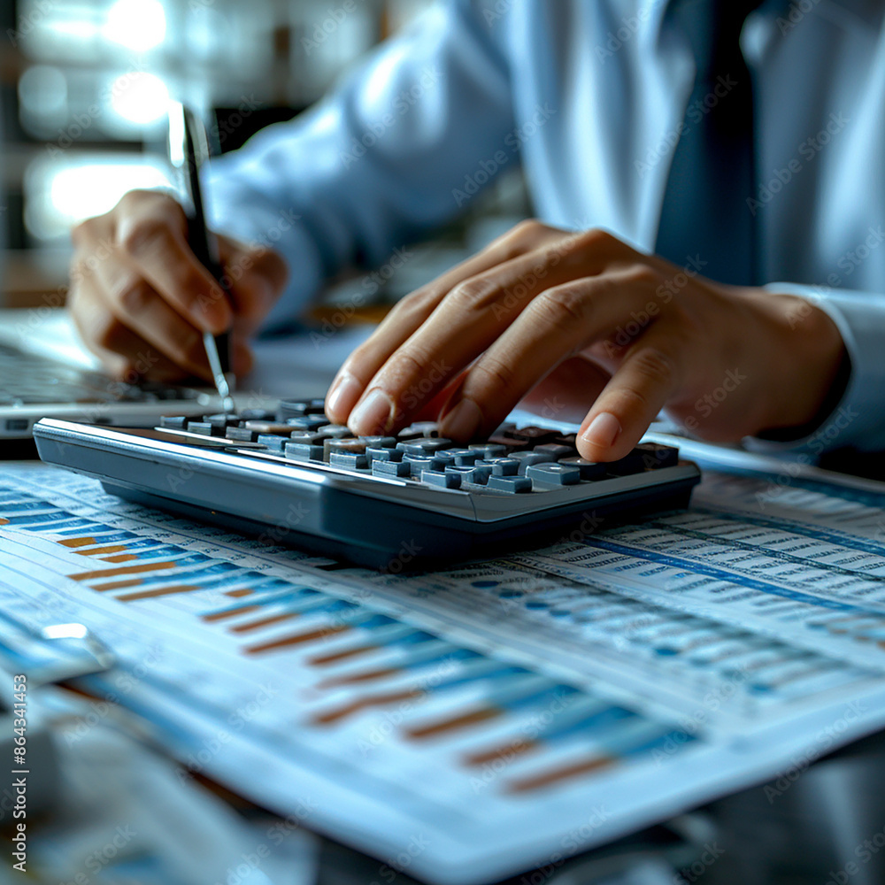 accountant working on desk using calculator, generative ai accountant working on desk using calculator, generative ai
