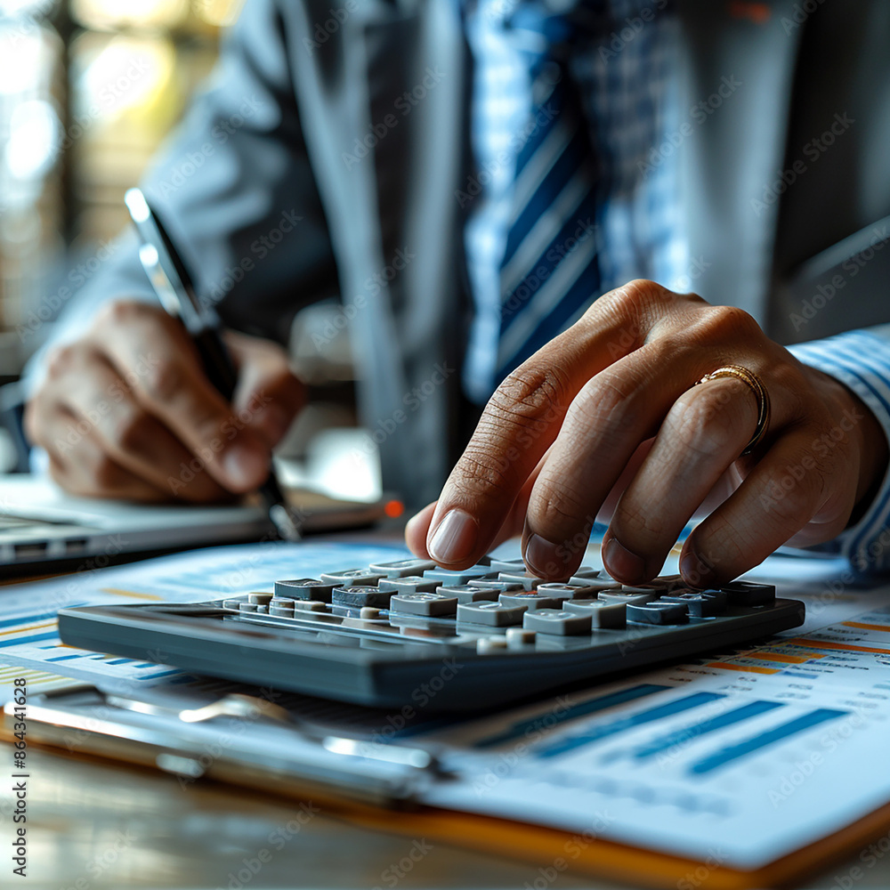 accountant working on desk using calculator, generative ai accountant working on desk using calculator, generative ai