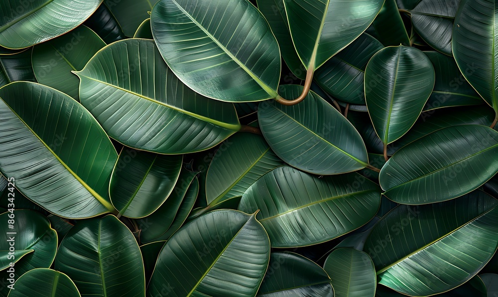 Obraz premium High-resolution cutouts of rubber plant leaves with their glossy, deep green surfaces