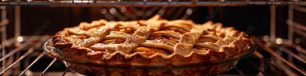 Apple pie in the oven. Selective focus Apple pie in the oven. Selective focus