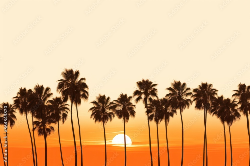 palm trees at sunset on a white background Showing a warm and romantic golden light. palm trees at sunset on a white background Showing a warm and romantic golden light.