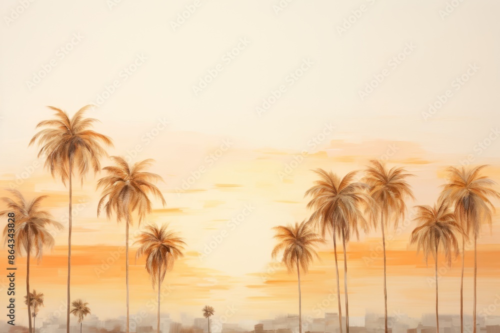 Obraz premium palm trees at sunset on a white background Showing a warm and romantic golden light.