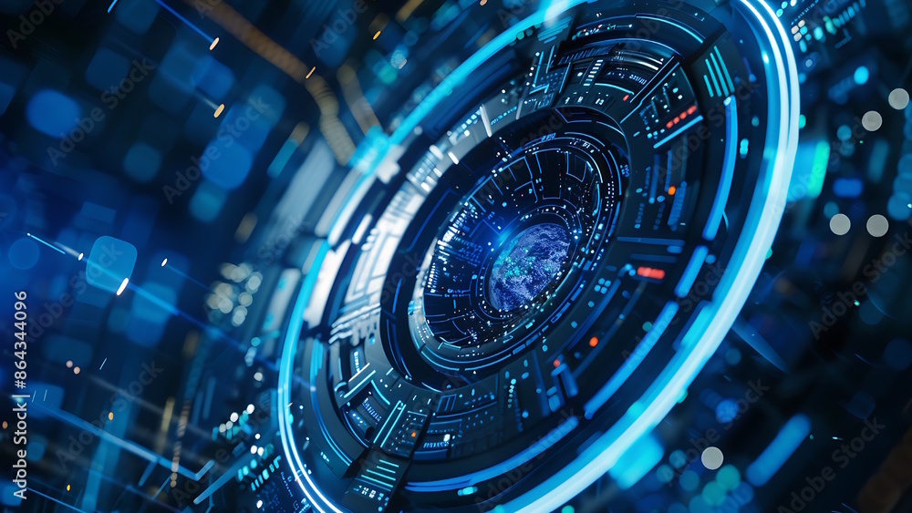 Abstract circle technology glowing blue. Futuristic digital innovation concept. Abstract circle technology glowing blue. Futuristic digital innovation concept.