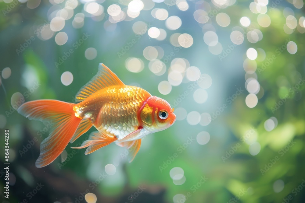 Red goldfish is swimming in the fish tank. Red goldfish is swimming in the fish tank.