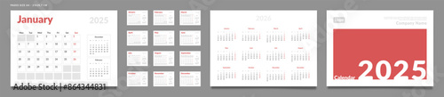Set of 2025 Pages Monthly Calendar Planner Templates, Cover with Place for Photo, Company Logo, Annual. Design of Vector layout Calendar Pages size A4-21x29.7 cm in for print. Week start on Monday