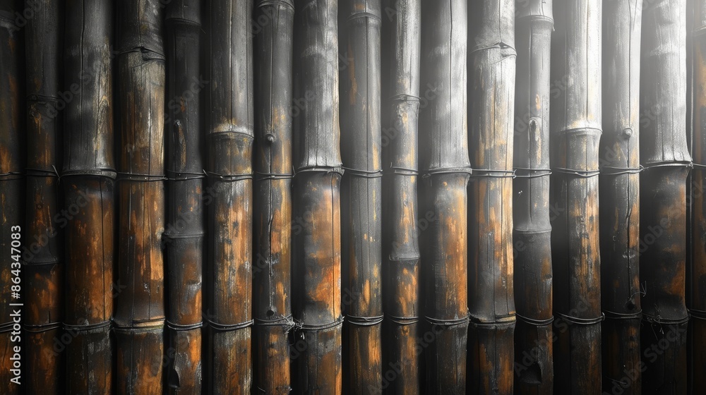 Weathered bamboo wall texture with vertical alignment, rustic and organic concept Weathered bamboo wall texture with vertical alignment, rustic and organic concept