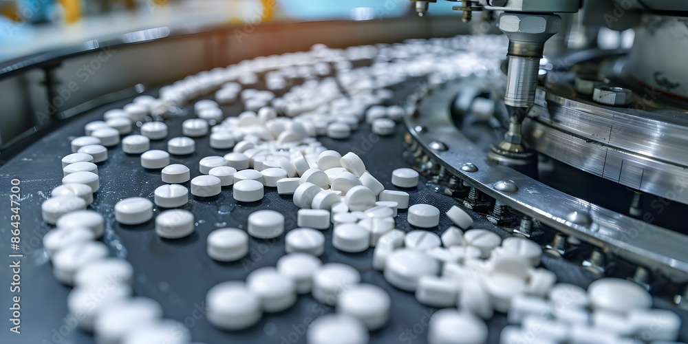 Machinery filling capsules and tablets in pharmaceutical manufacturing plant. Concept Pharmaceutical Manufacturing, Capsule Filling Machinery, Tablet Production, Industrial Automation Machinery filling capsules and tablets in pharmaceutical manufacturing plant. Concept Pharmaceutical Manufacturing, Capsule Filling Machinery, Tablet Production, Industrial Automation
