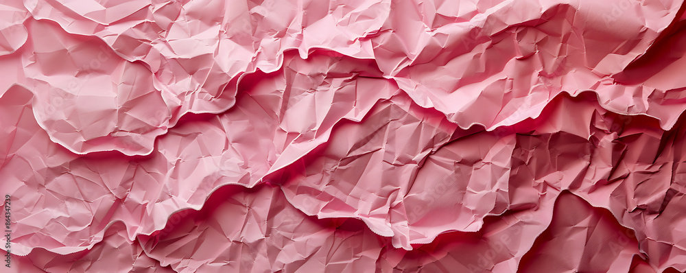 Obraz premium Light pink crumpled paper texture background displaying the intricate folds and creases of the material,