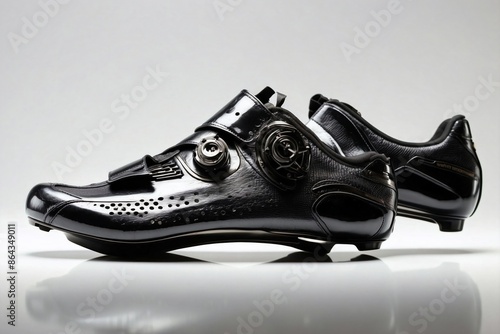 Cycling Shoes: A pair of sleek black cycling shoes on a clean, white background.