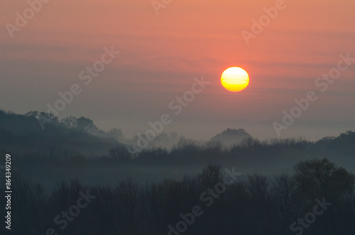 Autumn morning, yellow sun in the field, natural background.