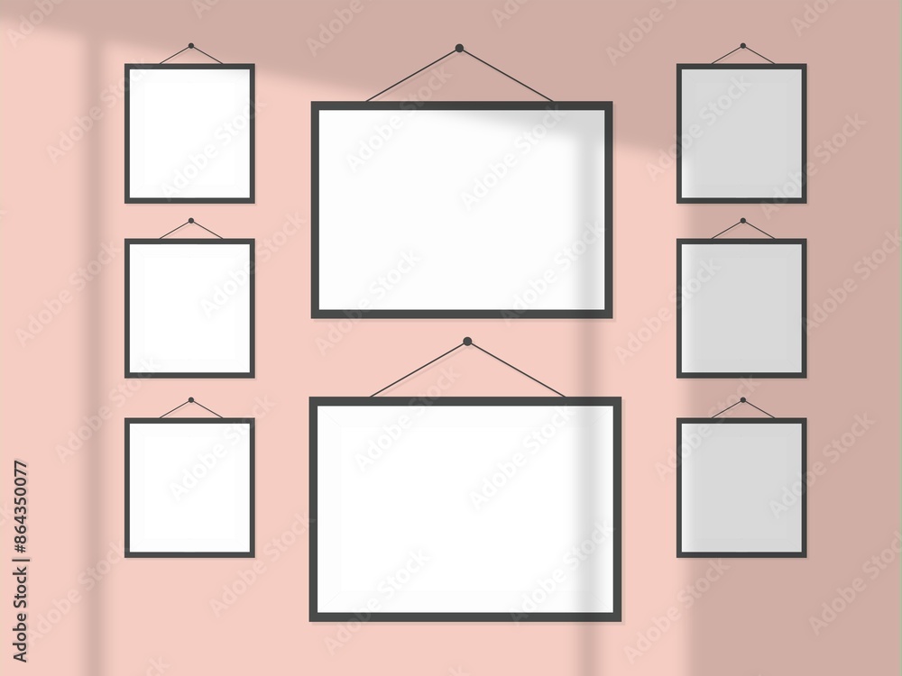 Mockup withl picture frames side by side on a wall, close up, bright Mockup withl picture frames side by side on a wall, close up, bright
