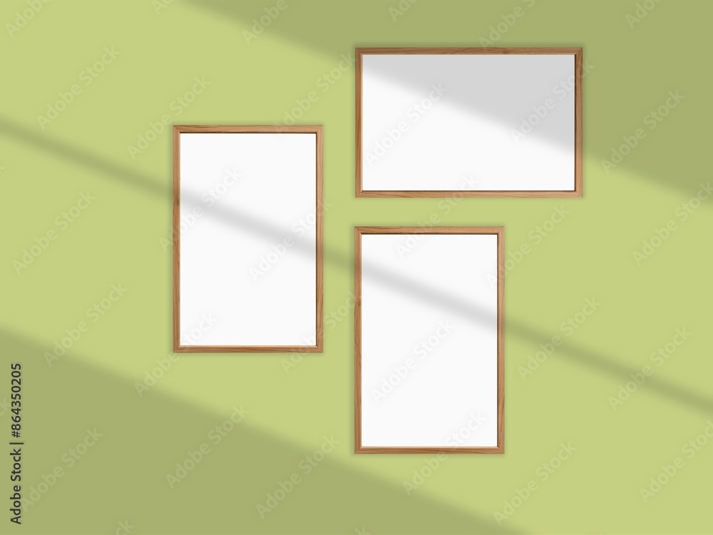 Mockup withl picture frames side by side on a wall, close up, bright Mockup withl picture frames side by side on a wall, close up, bright