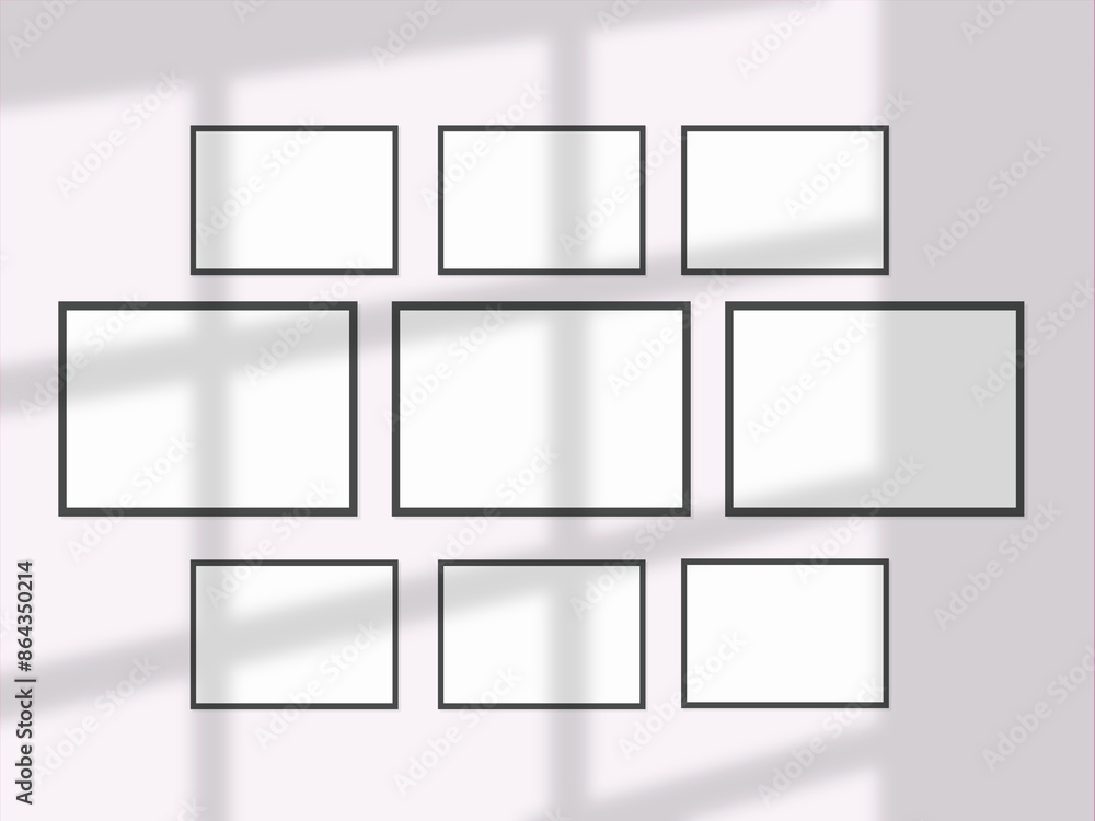 Mockup withl picture frames side by side on a wall, close up, bright Mockup withl picture frames side by side on a wall, close up, bright