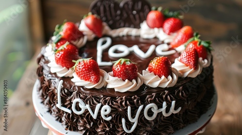 chocolate cake with the inscription I love you. Selective focus