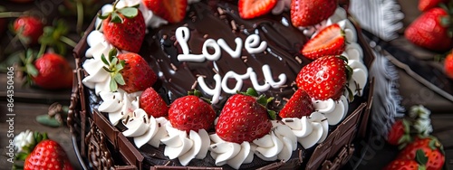 chocolate cake with the inscription I love you. Selective focus