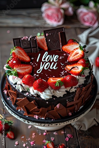 chocolate cake with the inscription I love you. Selective focus