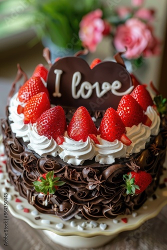 chocolate cake with the inscription I love you. Selective focus