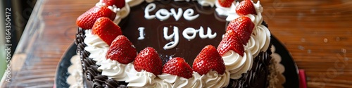 chocolate cake with the inscription I love you. Selective focus