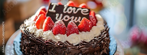 chocolate cake with the inscription I love you. Selective focus