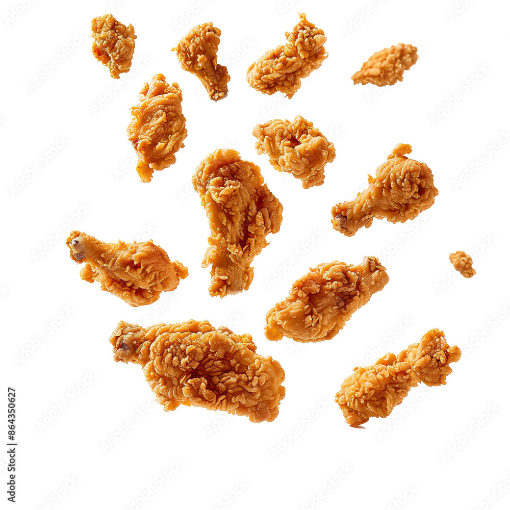 Crispy chicken pieces floating in the air transparent png Crispy chicken pieces floating in the air transparent png