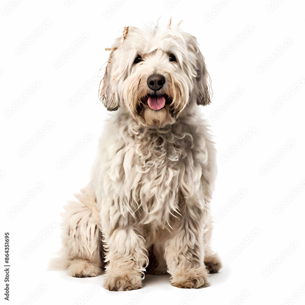 Komondor dog breed standing against white background, AI Generated Komondor dog breed standing against white background, AI Generated