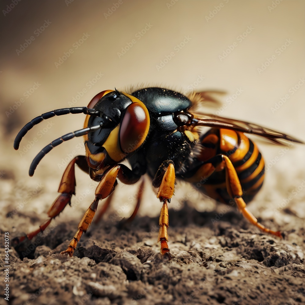 Close-up of an Asian hornet with detailed features. Close-up of an Asian hornet with detailed features.