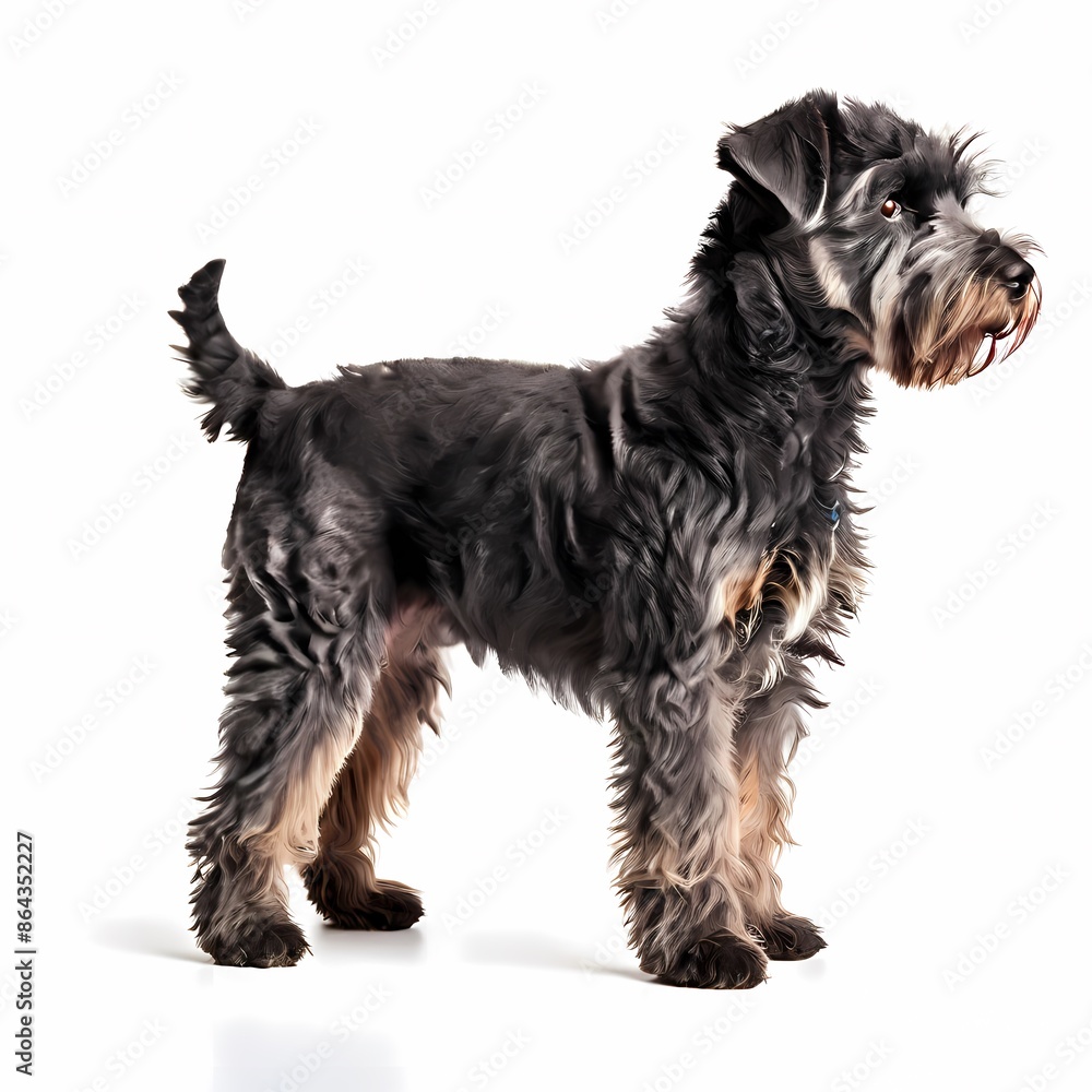 Kerry blue terrier dog breed standing against white background, AI Generated Kerry blue terrier dog breed standing against white background, AI Generated