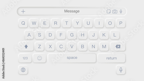White Neomorphic and Neumorphic Mobile Keyboard Mockup for Messaging Apps. Vector Illustration.