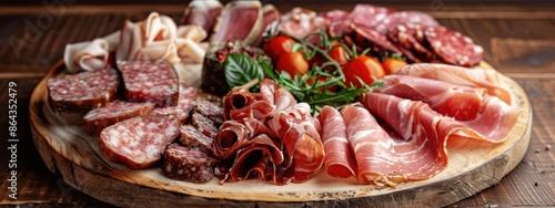 meat sausage cut on a plate. Selective focus