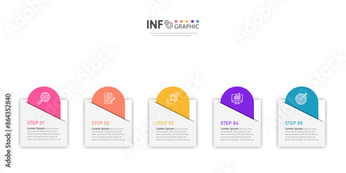 Work process business infographic design template with 5 step options for tasks and website design.