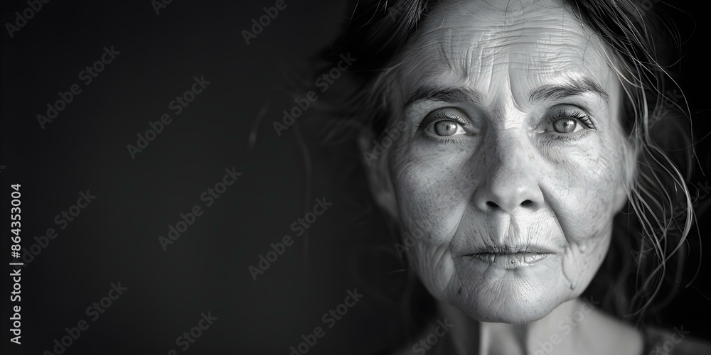Black and white portrait showing woman aging from young to old. Concept Portrait, Black and White, Aging, Woman, Transformation Black and white portrait showing woman aging from young to old. Concept Portrait, Black and White, Aging, Woman, Transformation