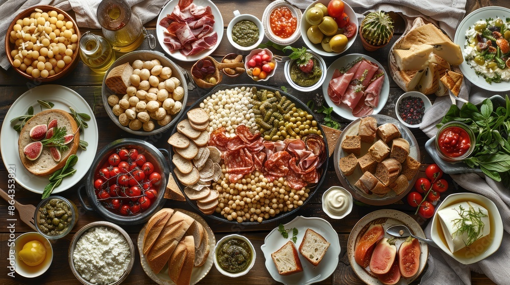 Delicious food, Full of food compositions arranged on a table at the top. Generative AI. Delicious food, Full of food compositions arranged on a table at the top. Generative AI.