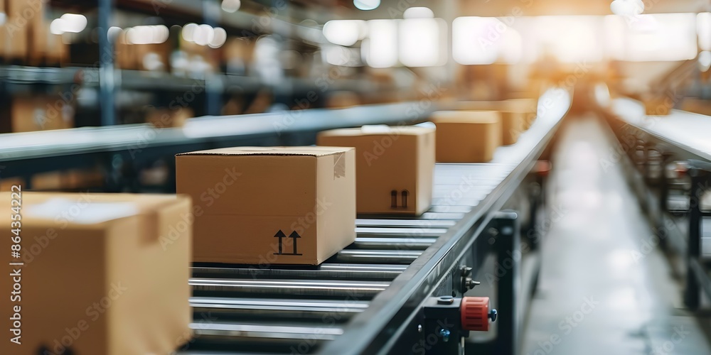 Sorting cardboard boxes on conveyor belt in warehouse for shipping. Concept Warehouse Management, Shipping Logistics, Conveyor Systems, Sorting Processes, Cardboard Boxes Sorting cardboard boxes on conveyor belt in warehouse for shipping. Concept Warehouse Management, Shipping Logistics, Conveyor Systems, Sorting Processes, Cardboard Boxes