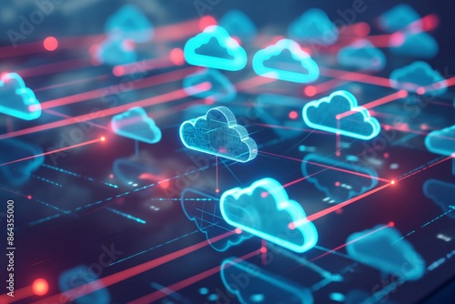 3D illustration of cloud computing network on digital background.