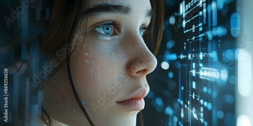 AI humanoid girl neural network processes big data AI brain learns. Concept AI Ethics, Artificial Intelligence, Neural Networks, Big Data, Machine Learning photo