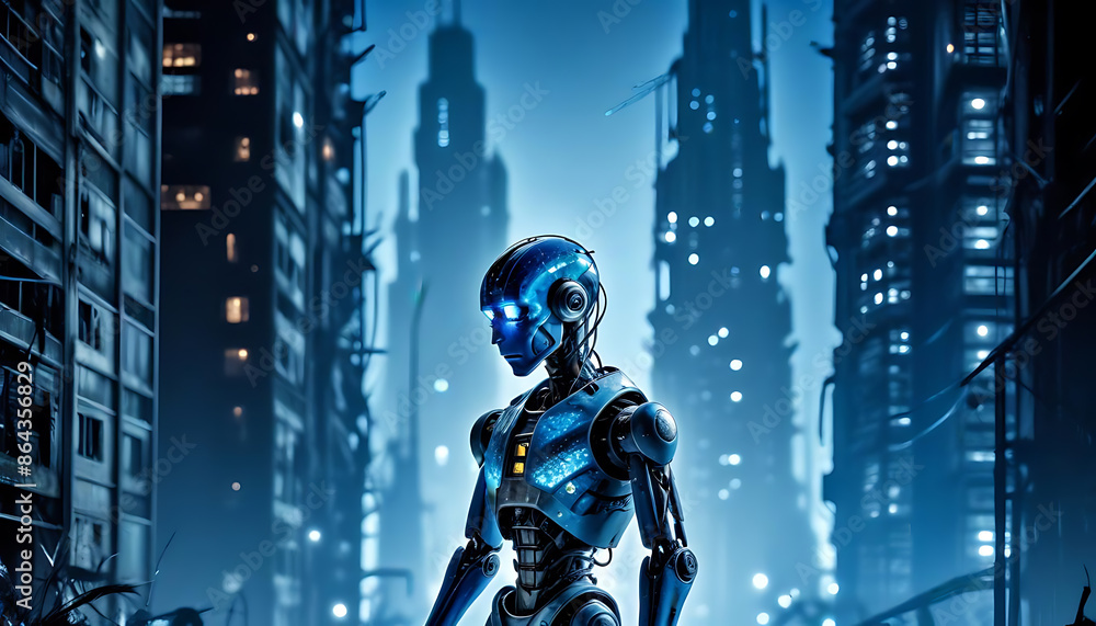 a robot in a city, Cyber human model, created with generative ai a robot in a city, Cyber human model, created with generative ai
