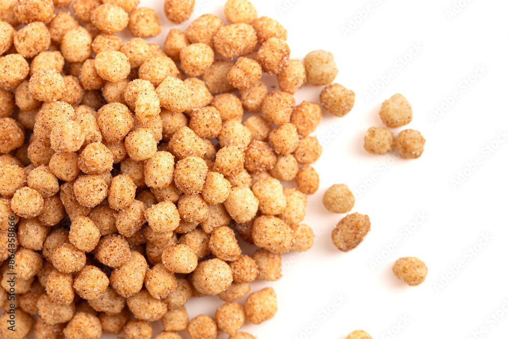 Mini Ball Shaped Cinnamon Toast Flavored Breakfast Cereal Isolated on a White Background Mini Ball Shaped Cinnamon Toast Flavored Breakfast Cereal Isolated on a White Background