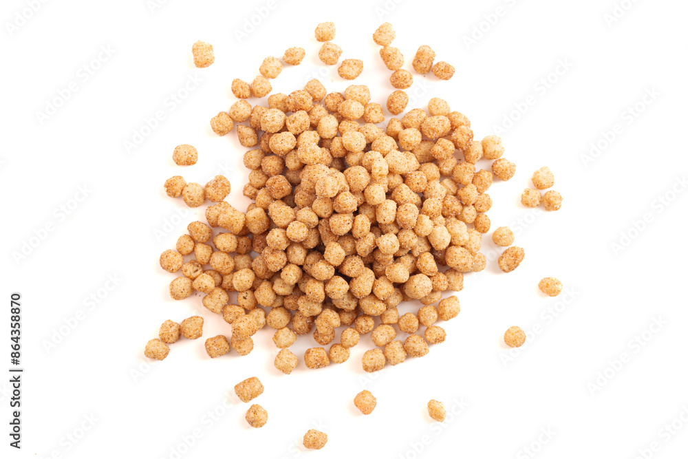 Mini Ball Shaped Cinnamon Toast Flavored Breakfast Cereal Isolated on a White Background Mini Ball Shaped Cinnamon Toast Flavored Breakfast Cereal Isolated on a White Background